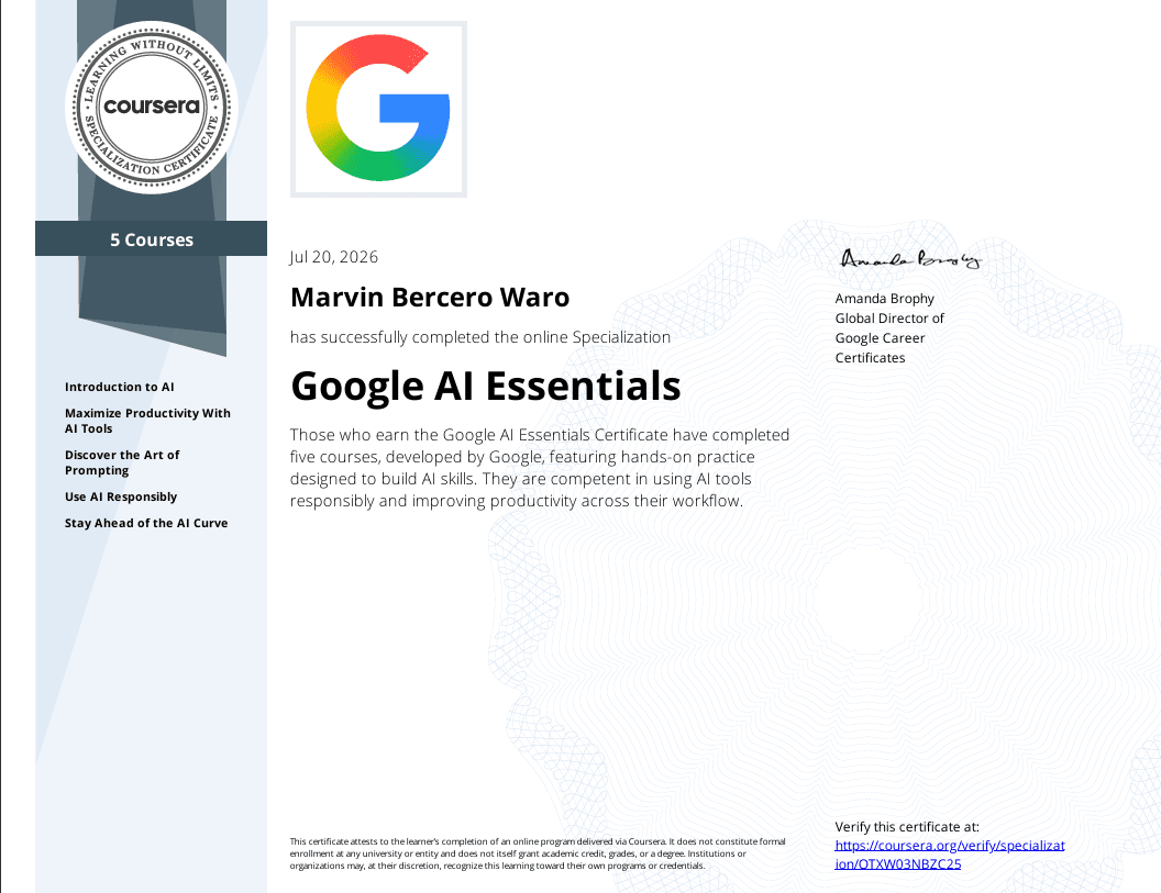Google AI Essentials certificate