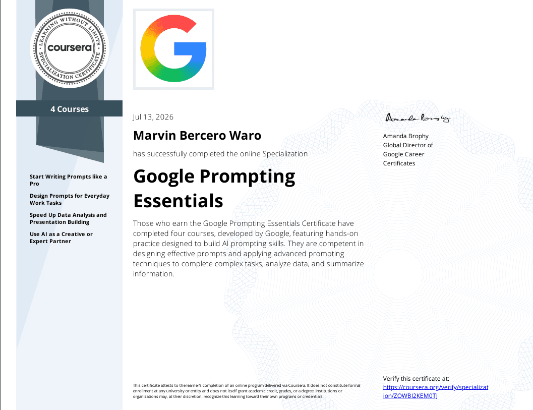 Google Prompting Essentials certificate